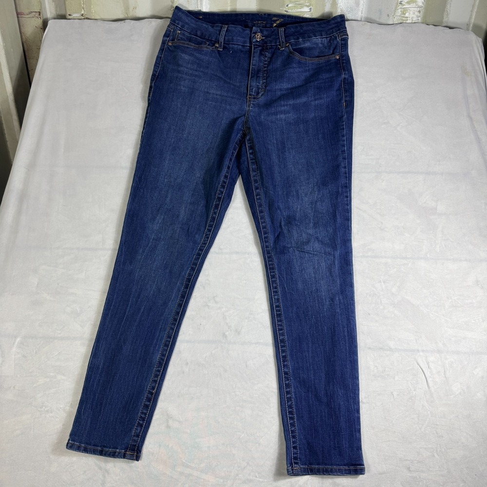 Seven7 Womens Skinny Jeans Dark Blue Denim Stretch Comfort Preppy Slim Fit 14